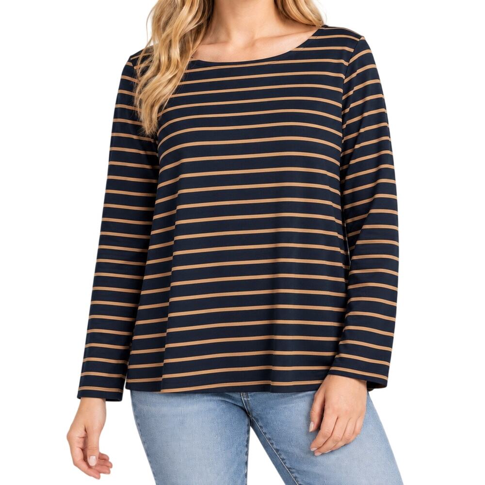 NEW NWT Talbots Plus Size X/XL/0X Navy Blue Tan Long Sleeve Blouse Shirt Top